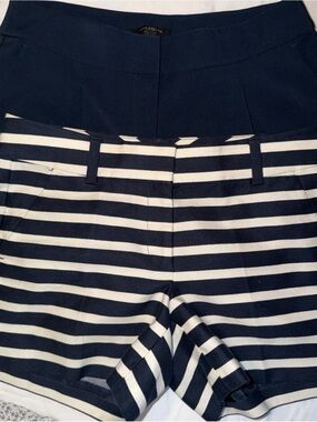 LOFT Navy and White High-Waist Striped Shorts nautical Ann taylor NWOT